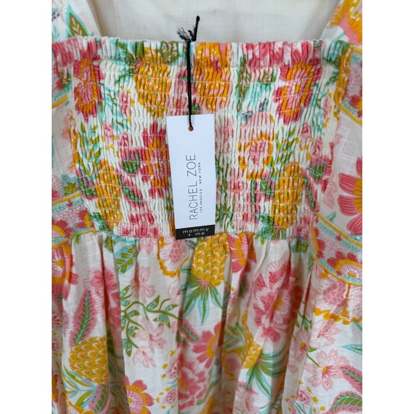 Rachel Zoe Floral Pineapple Smocked Embroidered Tiered Maxi Dress Womens Size 4 - Picture 7 of 14